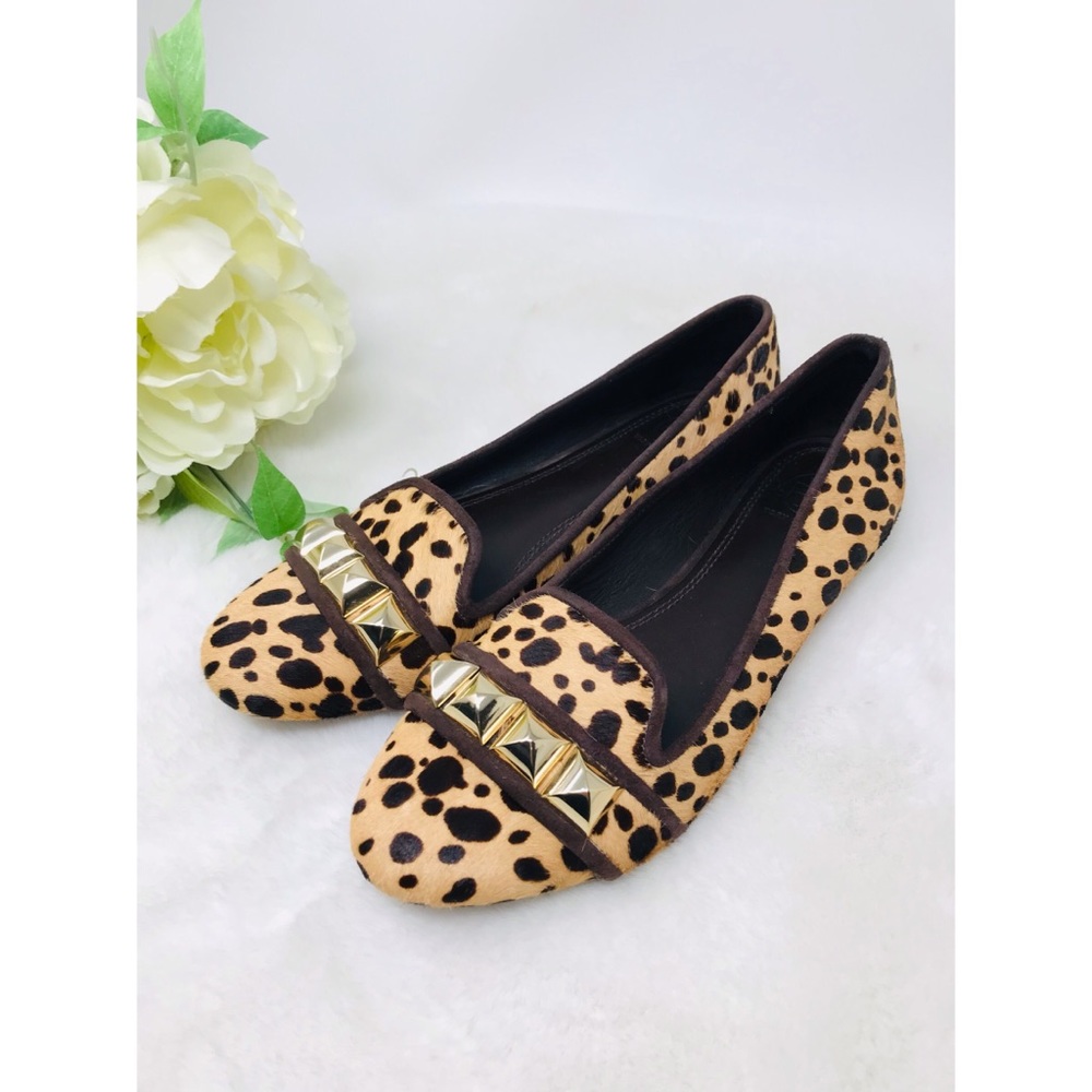 Tory Burch Studded Asher Loafer Animal Print Cheetah Pony Hair Flats, 8.5